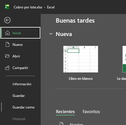 Apertura del archivo de lote en Excel